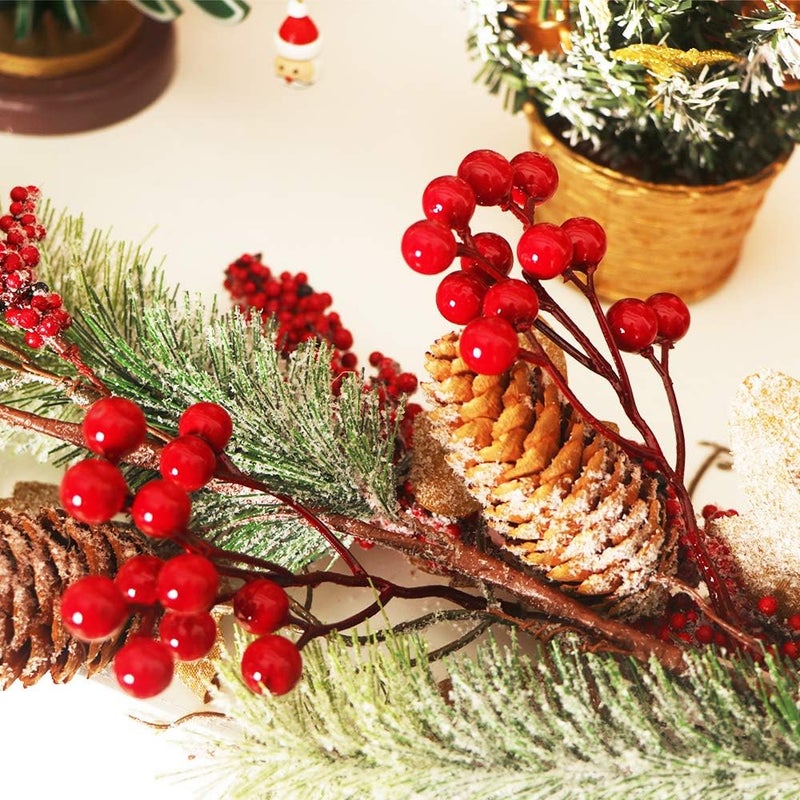 Fangoo 20 Pack 7 Inch Artificial Red Berry Picks for Christmas Tree Burgundy Red Berries Stems Holly Berry Branches Ornaments Wreath Crafts Wedding Holiday Season Winter Home Decor - Image 4